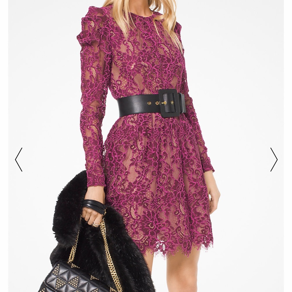 MICHAEL KORES Scalloped Corded Floral Lace Dress